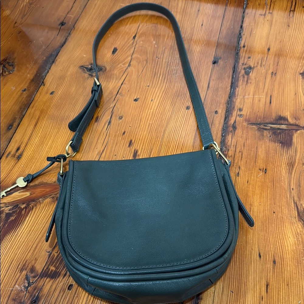 Fossil Forest Green Leather Crossbody Purse Bag Adjustable Strap